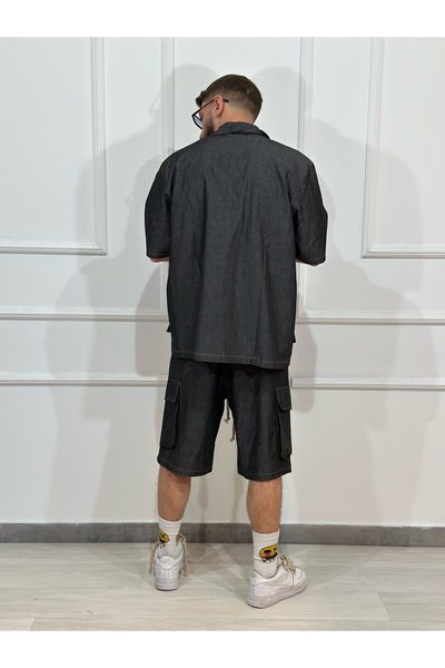 Urban Collection Men's 2-piece baggy cotton shirt and drawstring shorts set