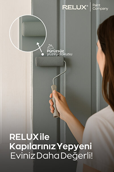 Relux Paint Su Bazlı Pürüzsüz Ahşap & Panel Kapı Boyası – Kokusuz, Sararma Dirençli, Yarı Mat, Hızlı Kuruyan 1KG