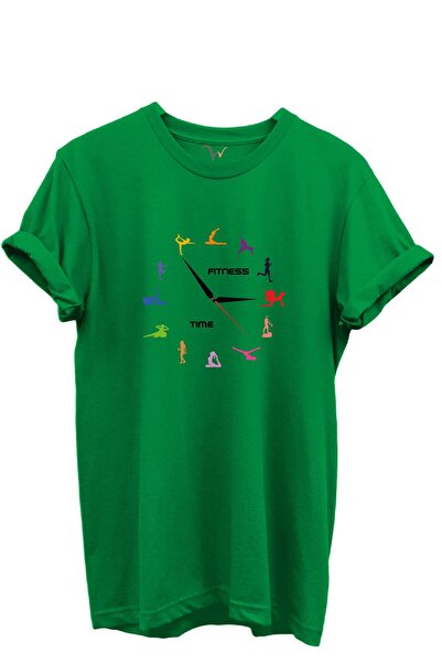 WİDİ Fitness Time Sports and Yoga Figured Colorful Design 100% Cotton Regular Fit Unisex T-Shirt