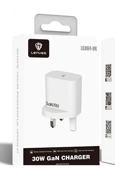 Lenyes LCH 64-UK – 30 W GaN Type-C Fast Charger (White, UK Plug)