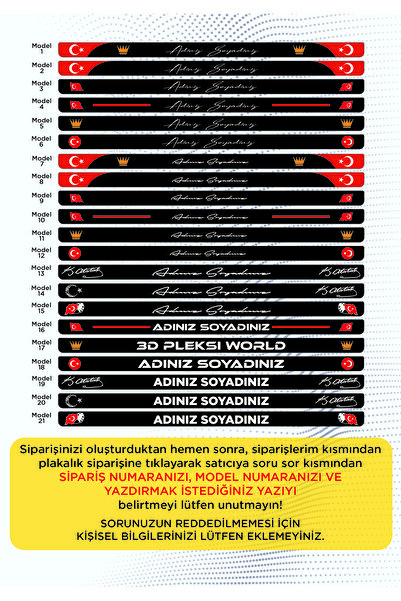 3dpleksiworld Kişiye Özel Uv Baskı Isimli 2 Adet Araç Uyumlu Logo Siyah Oto Plakalık