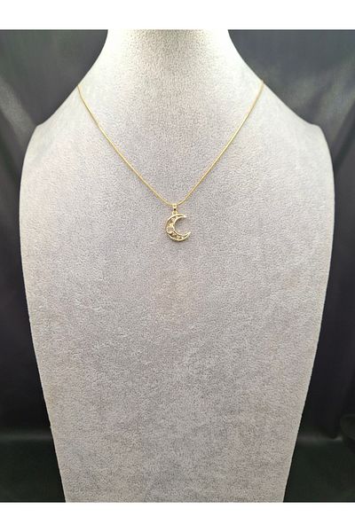 Han Ticarethane Gold Color Stone Crescent Moon Steel Necklace
