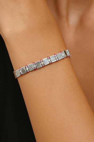 TAKIŞTIR Silver Color Stone Detailed Vip Ysx Bracelet