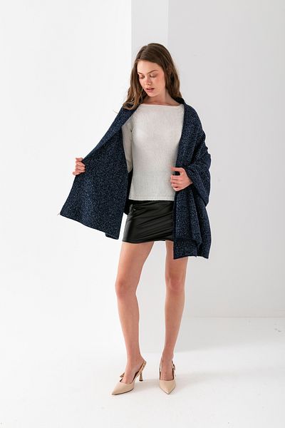 T Crazy T-Crazy Glitter Detailed Soft Textured Winter Knitwear Shawl, Washable Knitted Shoulder Shawl