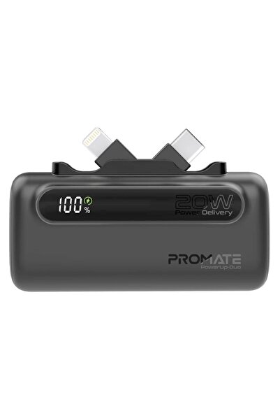 Promate Ultra-Compact Fast Charging Power Bank with Dual foldable USB-C™ & Lightning Connectors