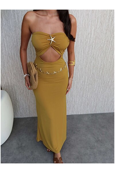 ESRAHELVACI Straples Deniz Yıldızı Aksesuarlı Elbise