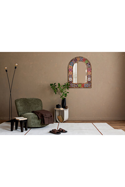 SÜMER CAM OVAL DUVAR AYNASI KUBBELİ AYNA ÇİNİ DESENLİ MANDALA DEKORATİF BASKILIAYNA