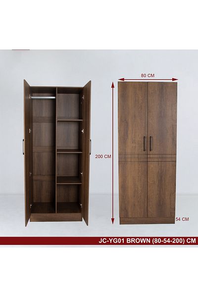 TrentonGCC 2 Door Wooden Wardrobe – Hanging Rod, Shelves & Compact Design – 80 cm Width