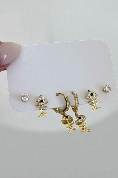 TAKIŞTIR Gold Color Mixed Figure 6-Piece Earring Set