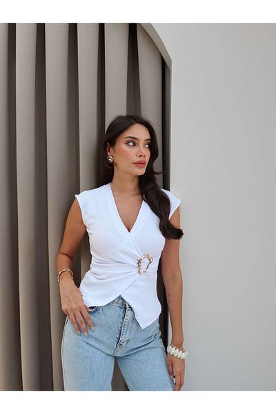 ESRAHELVACI Double Breasted Gold Buckle Blouse