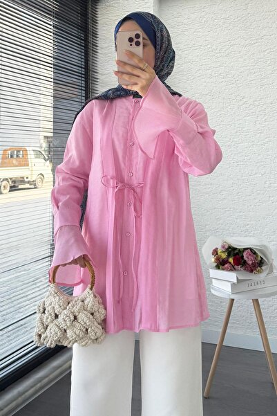 MELEK ARAZ Voile Tunic with Tie Front – Pink