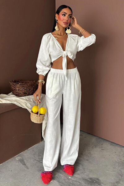 Lijuri Linen Suit with Balloon Sleeves and Tie Detail 10182