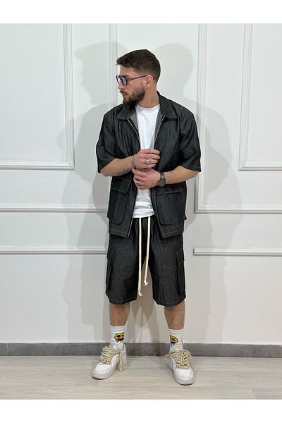 Urban Collection Men's 2-piece baggy cotton shirt and drawstring shorts set