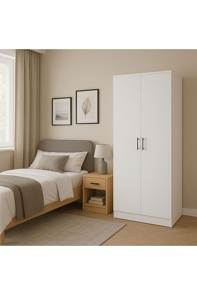 TrentonGCC 2 Door Wooden Wardrobe – Hanging Rod, Shelves & Compact Design – 80 cm Width