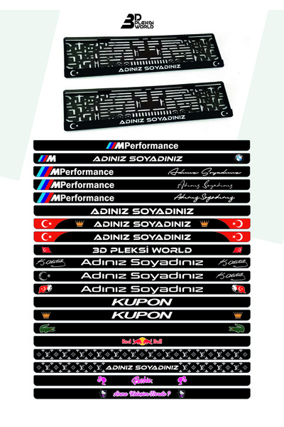 3dpleksiworld Kişiye Özel Uv Baskı Isimli 2 Adet Araç Uyumlu Logo Siyah Oto Plakalık