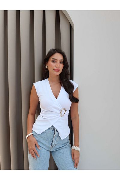 ESRAHELVACI Double Breasted Gold Buckle Blouse