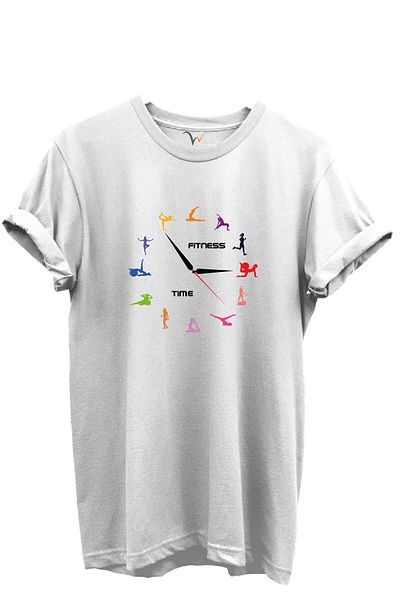WİDİ Fitness Time Sports and Yoga Figured Colorful Design 100% Cotton Regular Fit Unisex T-Shirt