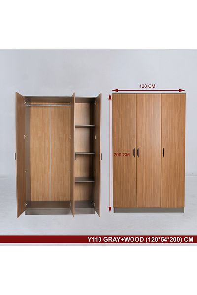TrentonGCC 3 Door Wooden Wardrobe – Hanging Rod & Shelves – 120 cm Width