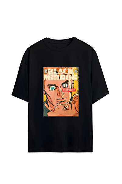 GraffTee تي شيرت قطن كبير الحجم للجنسين من بلاك ميرور