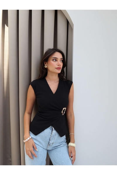 ESRAHELVACI Double Breasted Gold Buckle Blouse