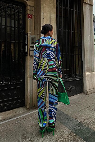 Lijuri Jade Patterned Twill Satin Suit 9622-08