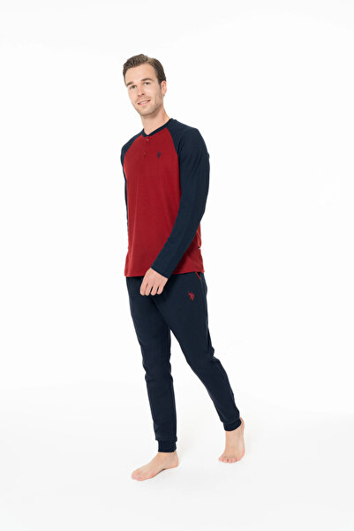 U.S. Polo Assn. Men's Pajama Set, Pocket, Long Sleeve, Button Collar, Elastic Cuffs