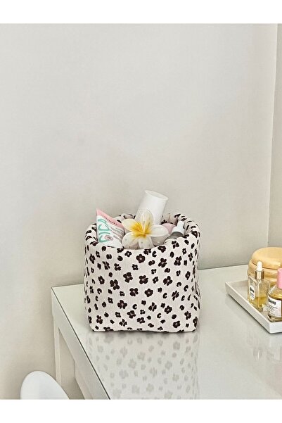 Lulishop سلة تنظيم المكياج باللون البيج بلوم