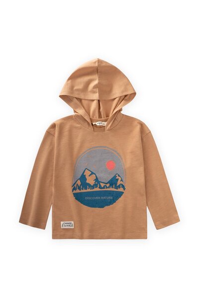 Cigit Εποχιακό μπλουζάκι με στάμπα με κουκούλα Camel 2-10 ετών