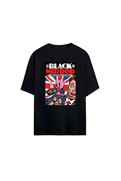 GraffTee تي شيرت قطن كبير الحجم للجنسين من بلاك ميرور