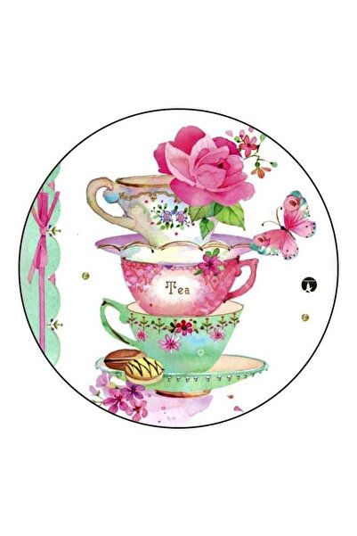 Generic Tea Cup Printed Fridge Magnet White/Pink/Green 5.5cm