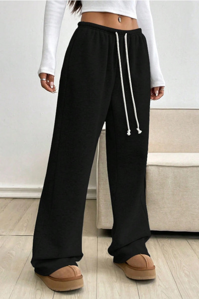 Tarz Cool Γυναικείο μαύρο φαρδύ φούτερ με 3 κλωστές με ριγέ