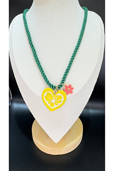 SK aksesuar قلادة على شكل قلب من حبل أخضر على شكل ليمون