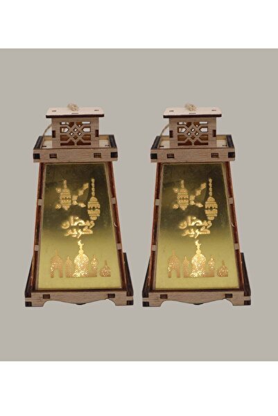 Generic 2 Pcs Wooden Ramadan Lantern Ramadan Mubarak Decoration Light Eid Dec...