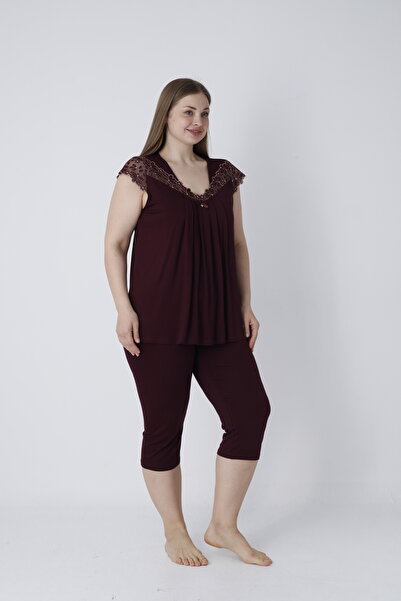Cotpark Women's Plus Size Viscose Elastane Fabric Short Sleeve Capri Suit 14680