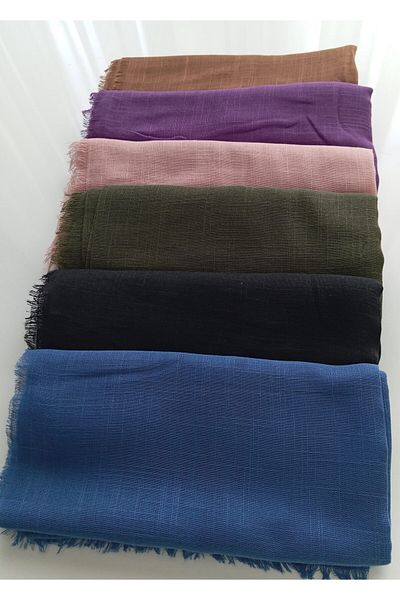 Last For Sell Mixed Color Flamed 6 Pack Cotton Writing Scarf, Solid Color Flamed, Flamed Writing, Women's Cheesecloth