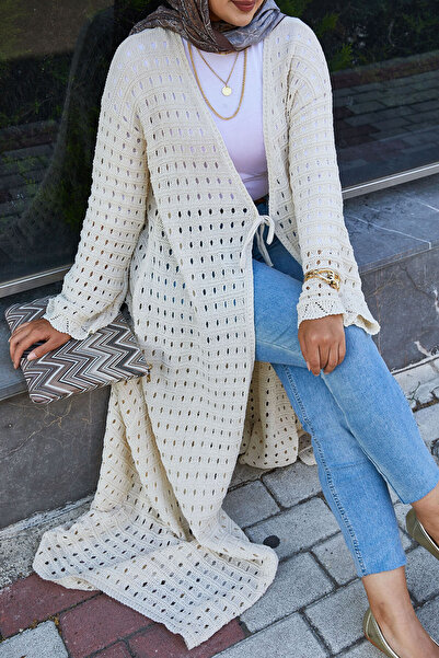 EBRUTESETTÜR Tie Front Knitwear Cardigan with Mesh Detail