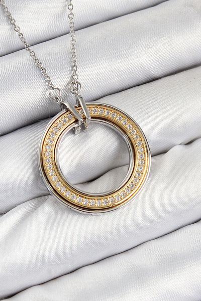 Clariss 316L Steel Zircon Stone Rotating Circle Model Gold and Silver Color Women's Necklace