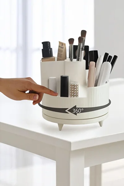 Okyanus Home 360 °   Rotatable Midi Makeup Organizer Beige