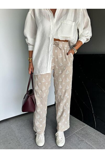 Zerrincan Giyim Taş Nakışlı Müslin Pantolon