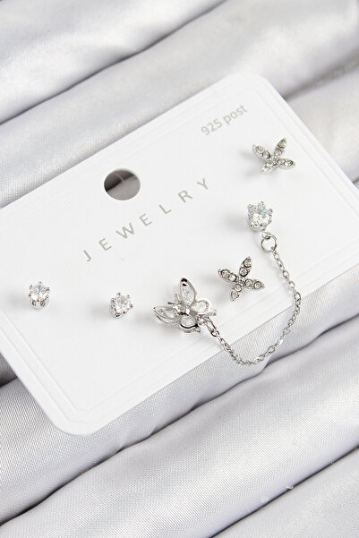 Skygo Pirinç Zirkon Taşlı Kelebek Model Gümüş Renk 925 Ayar Gümüş Çivi Kadın ...