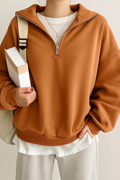 GHASSY CO. Ghassy Co. Women's Cotton Oversize Silver Half Zip Sweatshirt