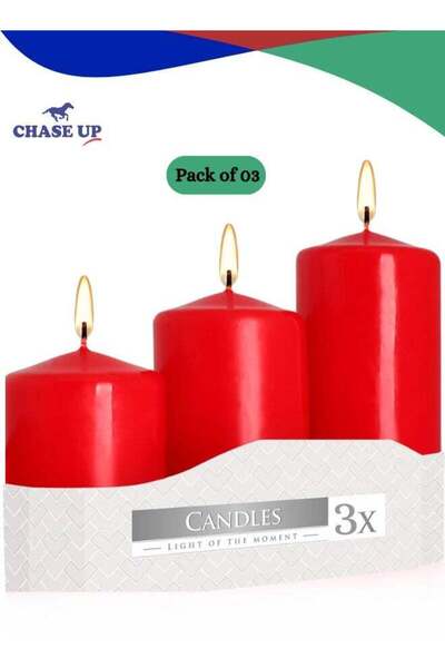 Generic Chase Up Red Pillar Candles (Set of 3) Wax Red Candles, Decorative Tall Candles, Perfect for Birthd