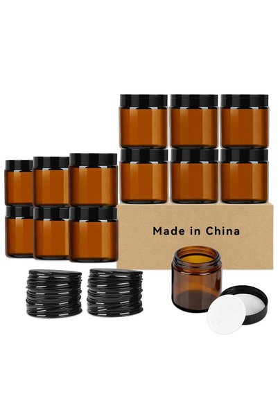 Generic 12Pack 4oz Thick Amber Round Glass Jars with 2 Types of Lids – Refill...