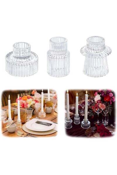 Generic 3Pcs Candle Holders，Glass Candle Holders for Taper Candles,Pillar Can...