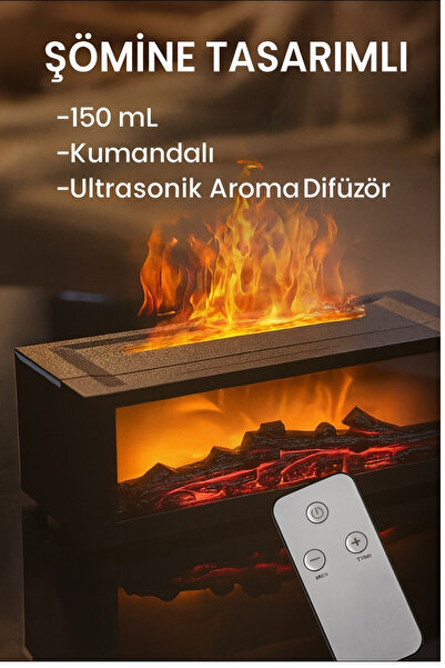 YKK Store Dekoratif Şömine Efektli Nemlendirici | 150ML Ultrasonik, Kumandalı, Aroma Yayma