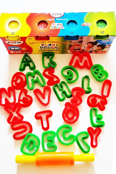 Fatih 520Gr 4-Piece Play Dough Set + 27 Pieces Roller Letters Play Dough Molds