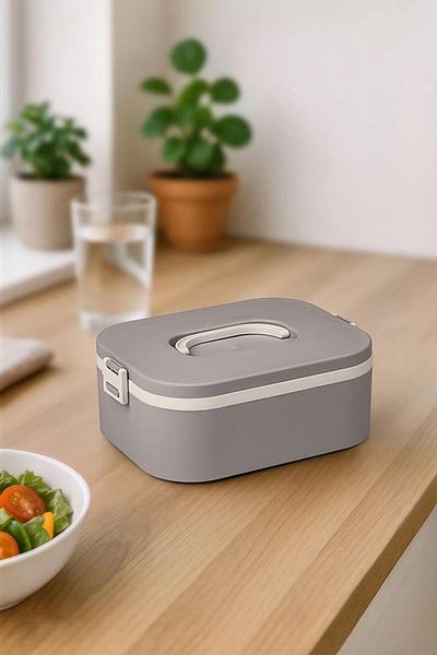 Okyanus Home Lunch Box with Stainless Steel Chamber Single Layer Self-Fork Spoon Lunch Box Viz