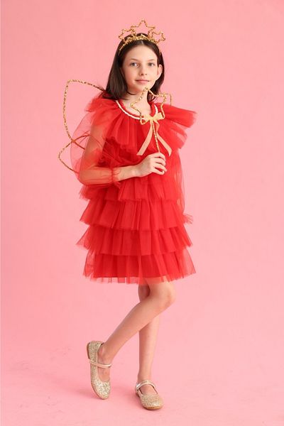 Le Mabelle Red Layered Girl's Tulle Dress - Laura