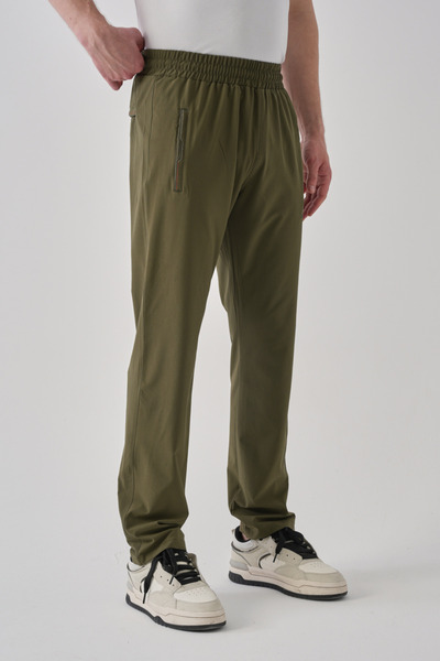 Shooter Sportswear Ανδρικό φούτερ με φερμουάρ Χακί με τρεις τσέπες, άνετο κλασικό παντελόνι