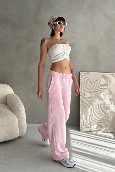 New Now BELİ LASTİKLİ BAĞLAMALI SU YOLU ÇİZGİLİ PANTOLON
